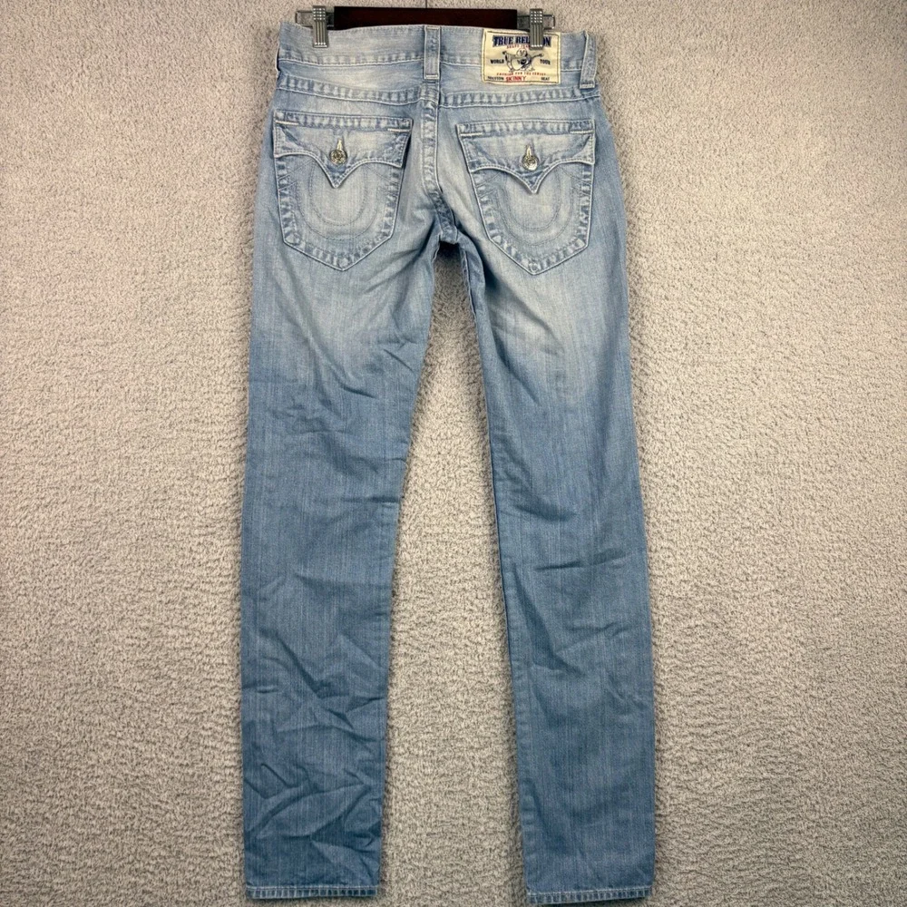 True Religion Skinny Jeans Mens 29x33 Blue Light Wash Faded Whiskered Y2K Cotton